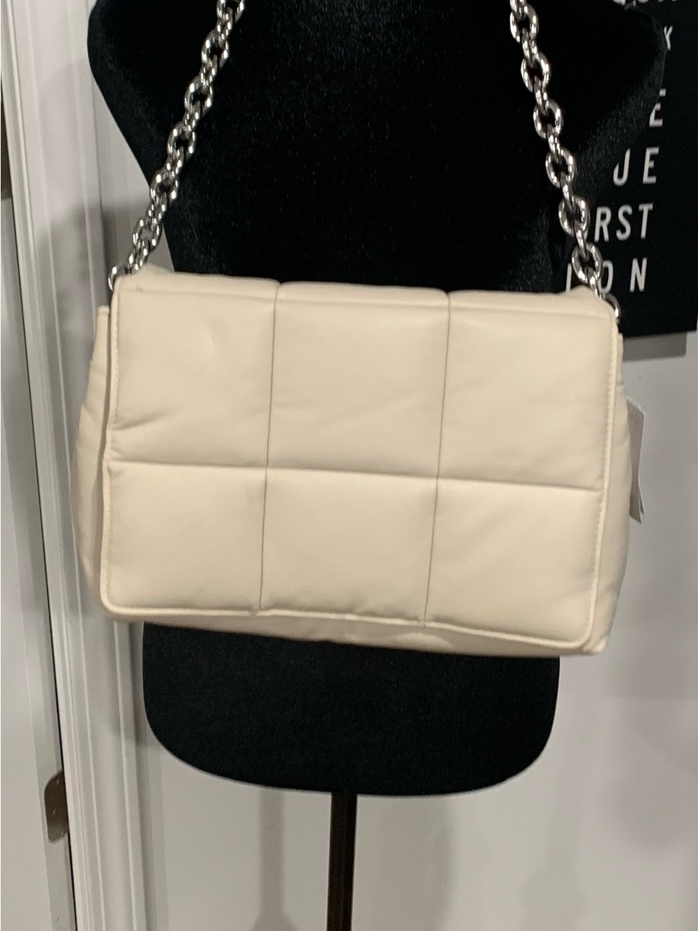 H&M Cream Quilted Shoulder Bag with Silver Chain